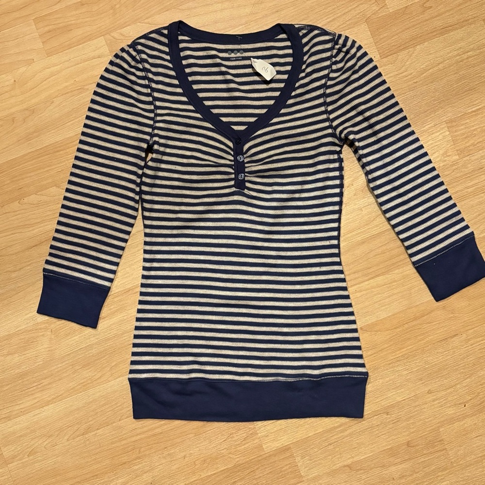 🎉 Three Dots Mel Striped Henley Ribbed Shirt XS
